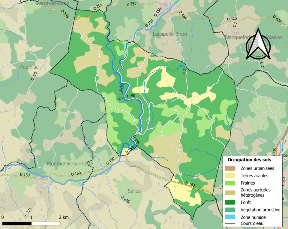 Carte des infrastructures et de l'occupation des sols de la commune en 2018 (CLC).